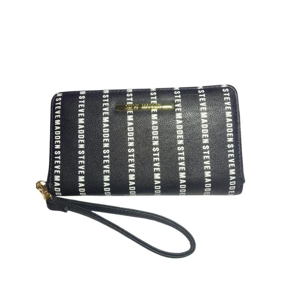 Steve Madden Black Logo Zip-Around Wristlet Wallet